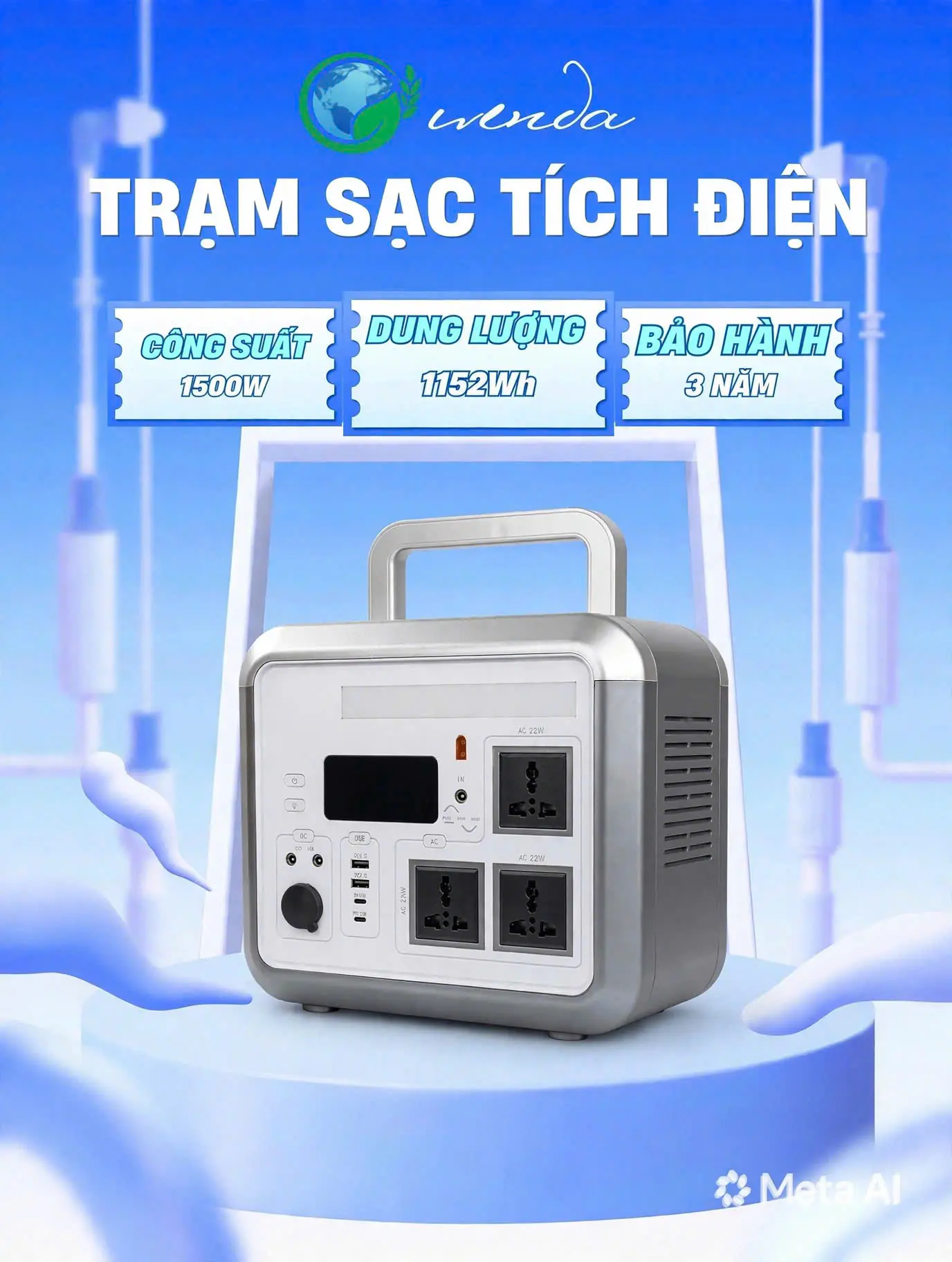 TRẠM SẠC TÍCH ĐIỆN DỰ PHÒNG CY- 1500W - Model B2-1 (1152Wh)